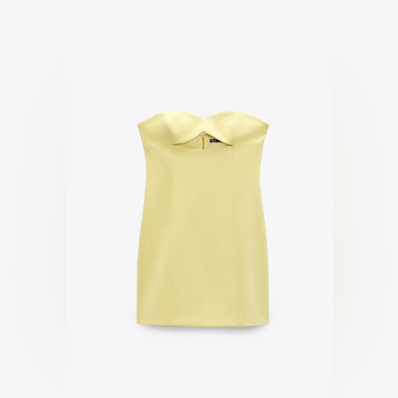 NWT Luxury Spring Summer Party Minimalist Zara Yellow Strapless Cutout Dress - Picture 6 of 12